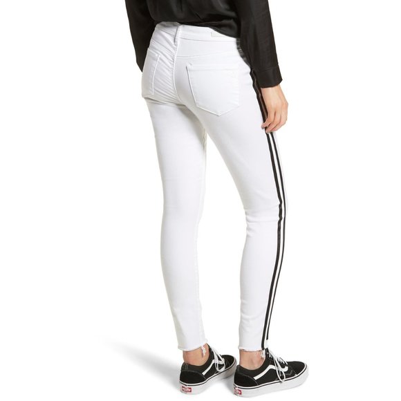 Munich White Skinny Racer Stripe Mid Rise Jeans 24 - Picture 8 of 9